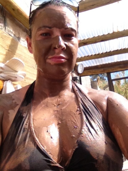 the beauty regime - mud is surprisingly 'restrictive' once it dries!